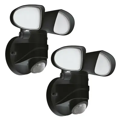 2 PACK IP44 Outdoor Wall Light & PIR Sensor Black Plastic 6W LED Lamp