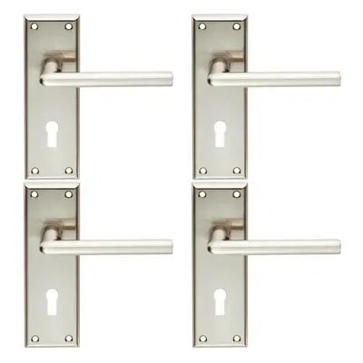 4x PAIR Rounded Lever on Lock Backplate Door Handle x 50mm Satin Nickel