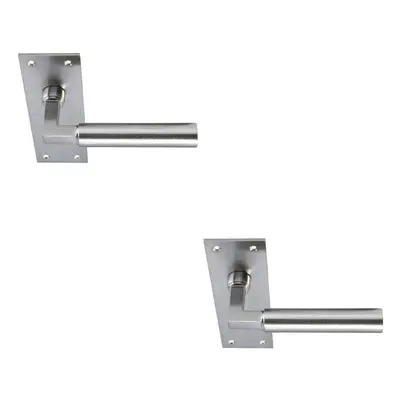 2x PAIR Round Bar Handle on Slim Bathroom Backplate x 50mm Satin Nickel