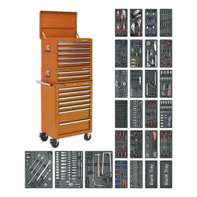 14 Drawer Topchest Mid Box & Rollcab Bundle - Piece Tool Kit - Orange