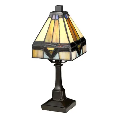 Table Lamp Tiffany Coloured Glass Brown Cream Vintage Bronze LED E14 25W