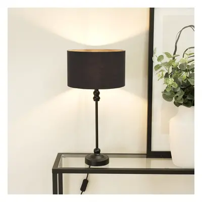 Maggie Black Candlestick Table Lamp with Charcoal Shade and LED Bulb