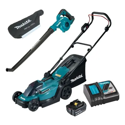 Makita DLM330RT 18v LXT Cordless Lawn Mower 33cm + Blower Vacuum x 5ah Battery