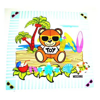 Moschino Toy Bear Island 100% Silk Scarf - Light Blue