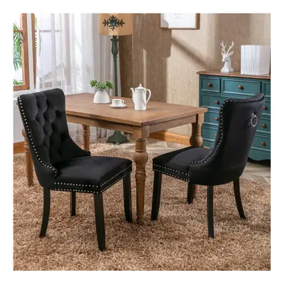 (Black/2pc) Upholstered Velvet Dining Chairs, Button Tufted Kitchen Lounge Chairs