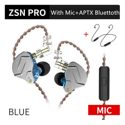 (Blue Mic Bluetooth) KZ ZSN Pro 1BA+1DD Hybrid technology HIFI Bass Earbuds Metal In Ear Earphon