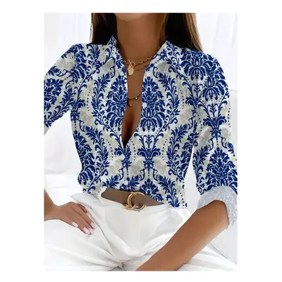 (B25SLTH24991358, XXL) Fashion Luxury Women's Shirt Chain Printed Women's Blouse Spring Long Sle