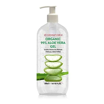 Organic Aloe Vera Gel Clear 99% Pure for all skin types, Moisturizer, Rich in Vitamins, Vegan, L