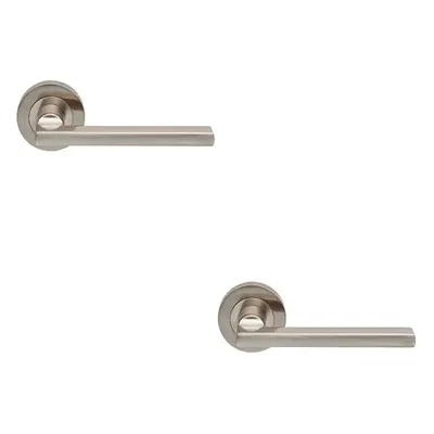 2x PAIR Straight Plinth Mounted Handle on Round Rose Concealed Fix Satin Nickel