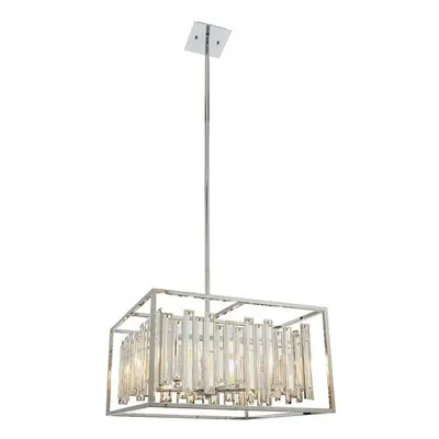 Hanging Ceiling Pendant Light Chrome & Crystal Gorgeous Modern Large Box Shade