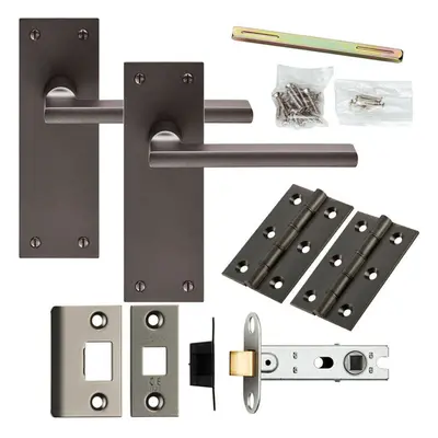 Door Handle & Latch Pack Matt Bronze Straight Flat Lever Slim Latch Backplate