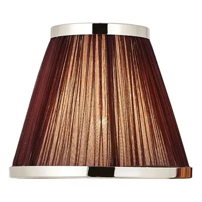 8" Luxury Round Tapered Lamp Shade Brown Pleated Organza Fabric & Bright Nickel