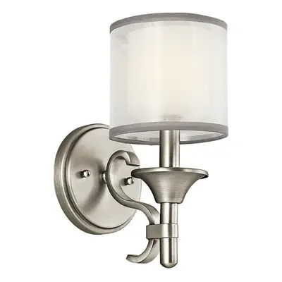 Wall Light Sconce WHITE ORGANAZA Shade Antique Pewter LED E14 60W Bulb