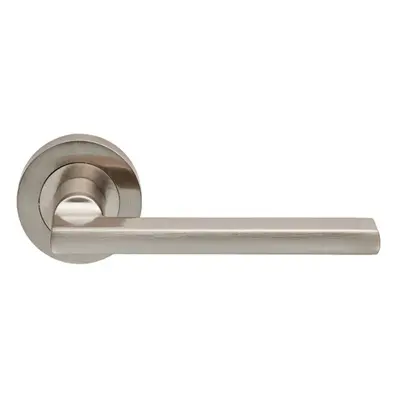 PAIR Straight Plinth Mounted Handle on Round Rose Concealed Fix Satin Nickel