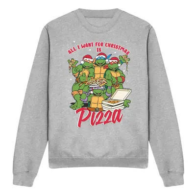 (S, Sport Heather) Teenage Mutant Ninja Turtles Unisex Adult Pizza Christmas Sweatshirt