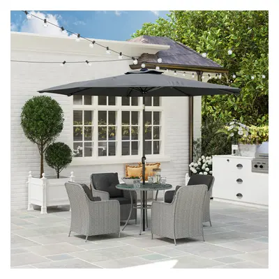 Outsunny Luxury Rattan Garden Dining Set W/ Parasol, Cushions, Light Grey