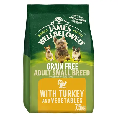 7.5kg James Wellbeloved Grain Free Small Breed Adult Dry Dog Food Turkey & Veg