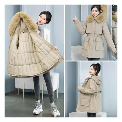 (khaki, L) New Fashion High Quality Women Spring Style Long Parker Coat Women&apos;s Winter Jack