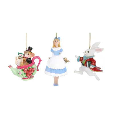 Alice In Wonderland Bauble Set | Alice Dormouse Rabbit Christmas Tree Ornaments