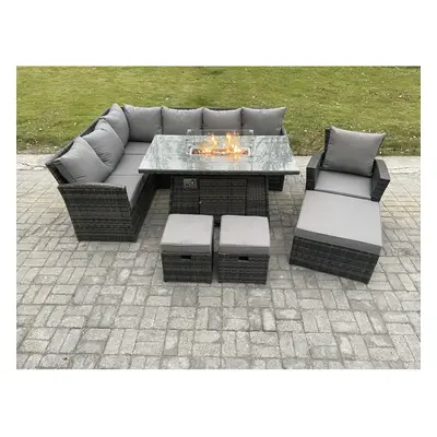 Fimous Seater Outdoor Rattan Garden Furniture Set Corner Sofa Gas Fire Pit Dining Table Sets Gas