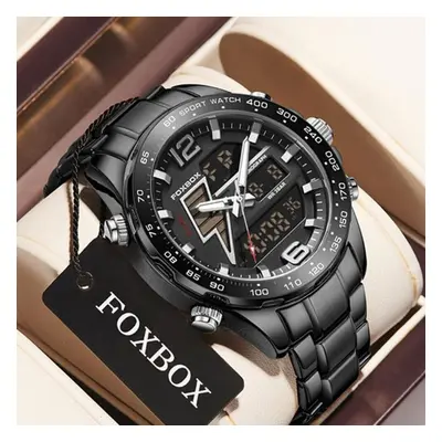 (black) Lige Men Sports Watch Luxury Fashion Dual Display Quartz Watch Military Luminous Waterpr