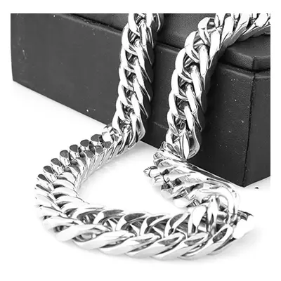 (silver, 16mm) Silver Tone Stainless Steel Men&apos;s Chain Necklace Heavy Huge Jewelry Curb Cub