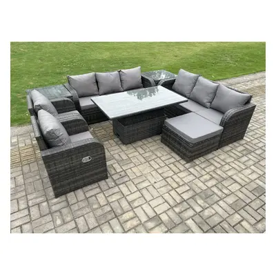 Fimous Rattan Outdoor Garden Furniture Sets Height Adjustable Rising lifting DiningTable Sofa Se