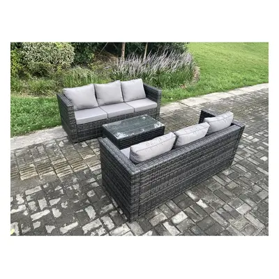 Fimous Seater Rattan Garden Furniture Set Outdoor Patio Sofa Set with Oblong Table Dark Grey Mix