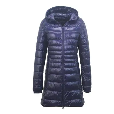 (navy blue, 6XL) Ladies Long Winter Warm Coat Women Ultra Light White Duck Down Jacket With Bag 