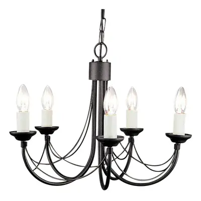 5 Bulb Chandelier Light Gothic Style Ivory Colour Candle Tube Black LED E14 60W