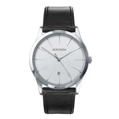 Sekonda Men's Black Leather & Silver White Date Watch