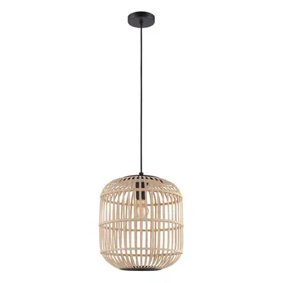 Hanging Ceiling Pendant Light Black & Wicker Cage x 28W E27 Feature Lamp