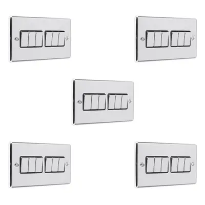 5 PACK Gang Multi Light Switch POLISHED CHROME & BLACK Way 10A Metal Rocker