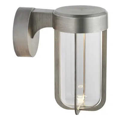 Brushed Silver Outdoor Wall Light with Glass Shade - IP44 Rated - Integrated LED