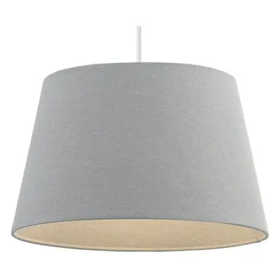 14" Inch Round Tapered Drum Lamp Shade Grey Linen Fabric Cover Simple Elegant