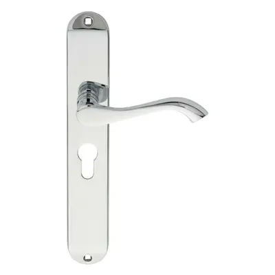 PAIR Curved Lever on Long Slim Euro Lock Backplate x 40mm Polished Chrome