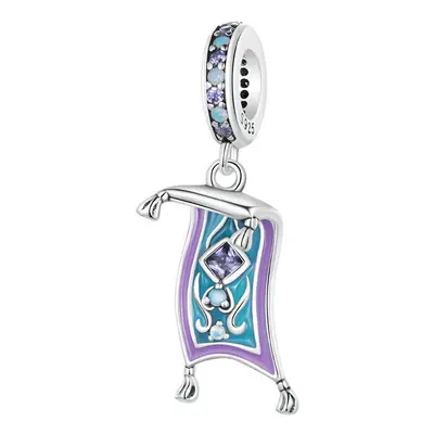 Aladdin Magic Carpet Dangle Charm Pendant With Cubic Zirconia Genuine Sterling Silver Compatible