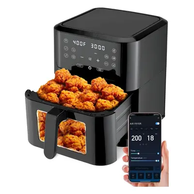 (Dark Black) 8l smart air fryer, app controlled air fryer oven with 10P reset function, viewing 