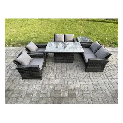 Fimous Rattan Garden Furniture Sets Seater Patio Outdoor Rising Lifting Table Sofa Set with Doub