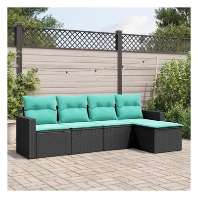 vidaXL Piece Patio Sofa Set with Cushions Black Poly Rattan