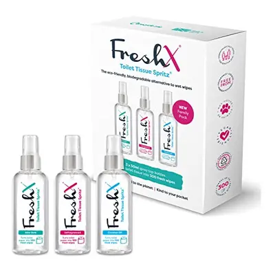 FreshX Toilet Paper Spray Pack of x 50ml Bottles | Coconut, Aloe Vera & Unfragranced | Tissue Sp