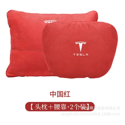 (2pcs Red) Car Seat Headrest For Tesla Model X Y Neck Pillow Cushion Auto