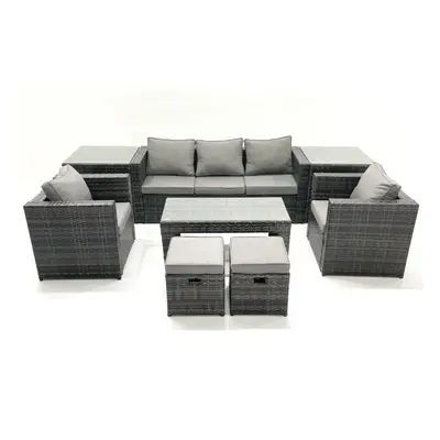 Fimous Rattan Garden Furniture Set Outdoor Lounger Sofa with Coffee Table Armchair Small Footsto