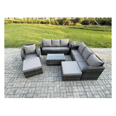 Fimous Seater Rattan Lounge Sofa Set Outdoor Garden Furniture Set with Rectangular Coffee Table 