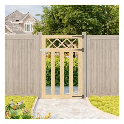 (Light Yellow, 76cm W x 120cm H) Outdoor Cross Top Wooden Garden Gate Pedestrian Fence Yard Door