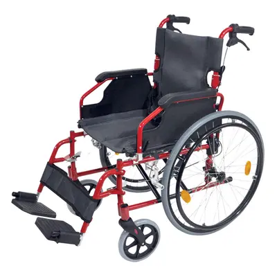 Deluxe Self Propelled Aluminium Wheelchair - Compact Foldable Design - Red