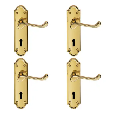 4x PAIR Victorian Upturned Handle on Lock Backplate x 47mm Stainless Brass