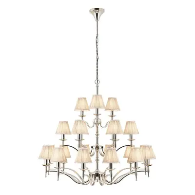 Avery Ceiling Pendant Chandelier Light Lamp Bright Nickel & Beige Pleat Shade