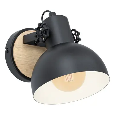 LED Wall Light / Sconce Black & Wood Round Adjustable Shade x 10W E27 Bulb