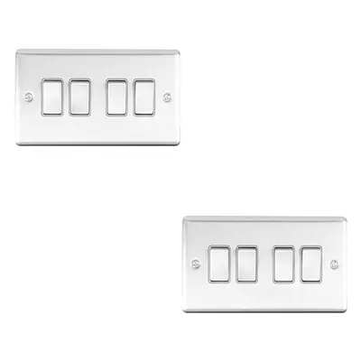 2 PACK Gang Quad Metal Light Switch SATIN STEEL Way 10A Grey Trim